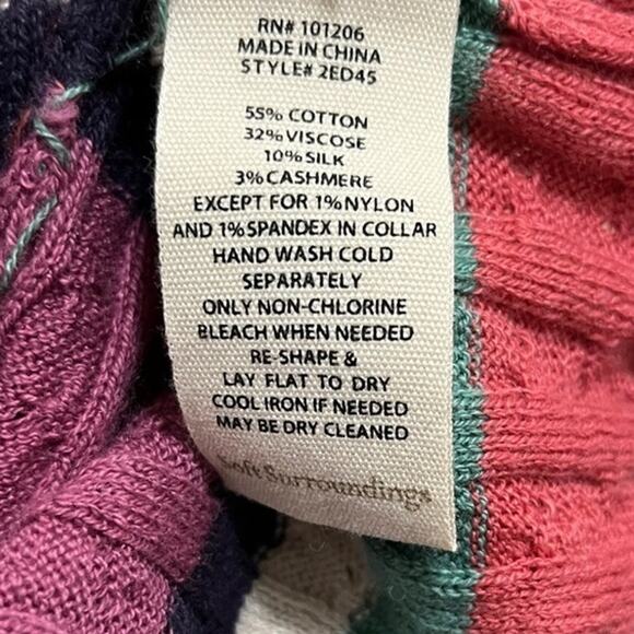 Soft Surroundings Cable Knit Silk Cashmere Blend Striped Sweater Top Crochet M - Picture 6 of 9